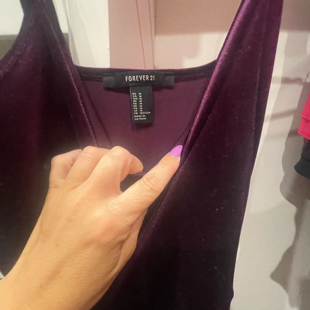 Purple velour one piece long pant romper